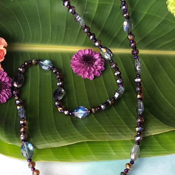 35 3/4" Magical Fairy Purple Faceted Crystal Glass Necklace $40 - Picture 10 of 15